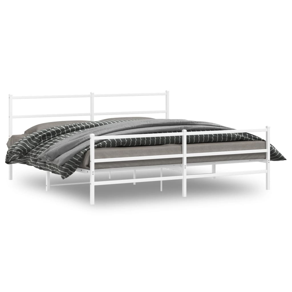Metal Bed Frame without Mattress with Footboard White 200x200cm