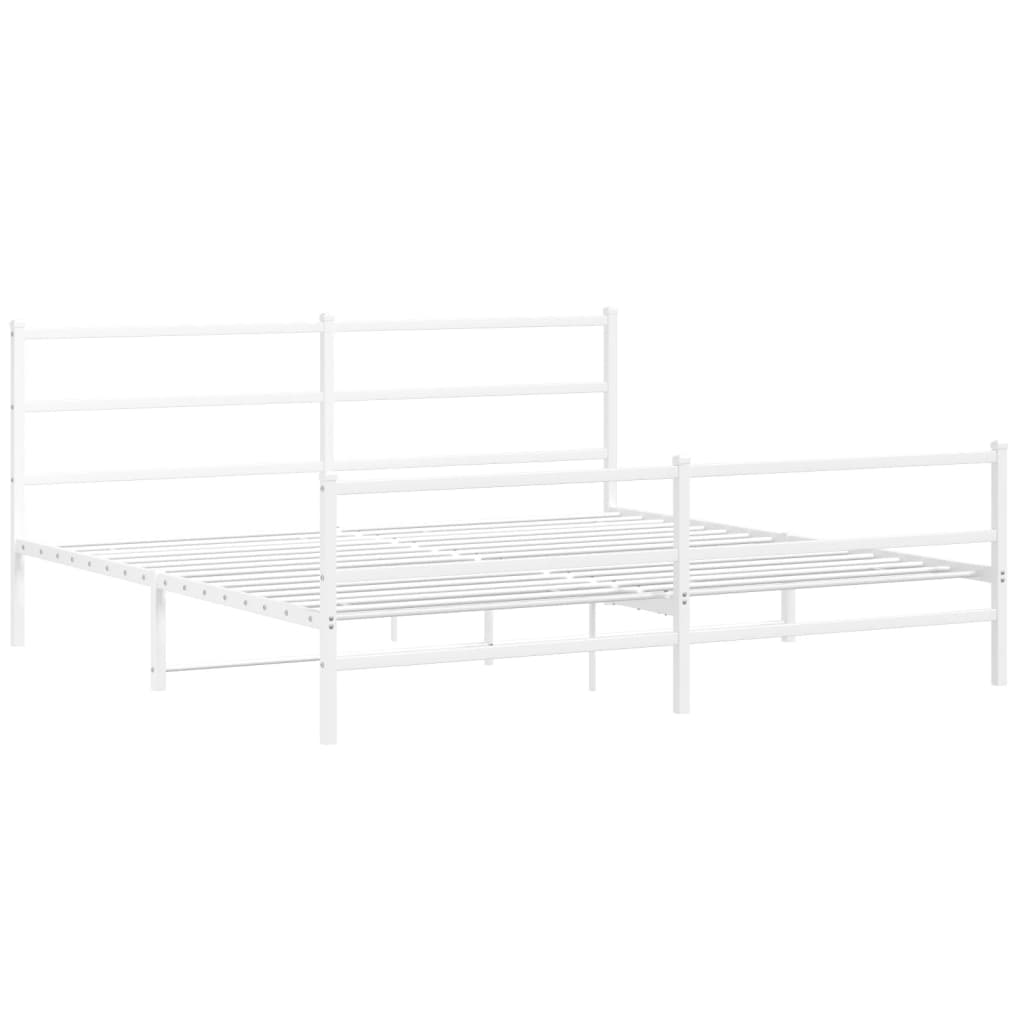 Metal Bed Frame without Mattress with Footboard White 200x200cm