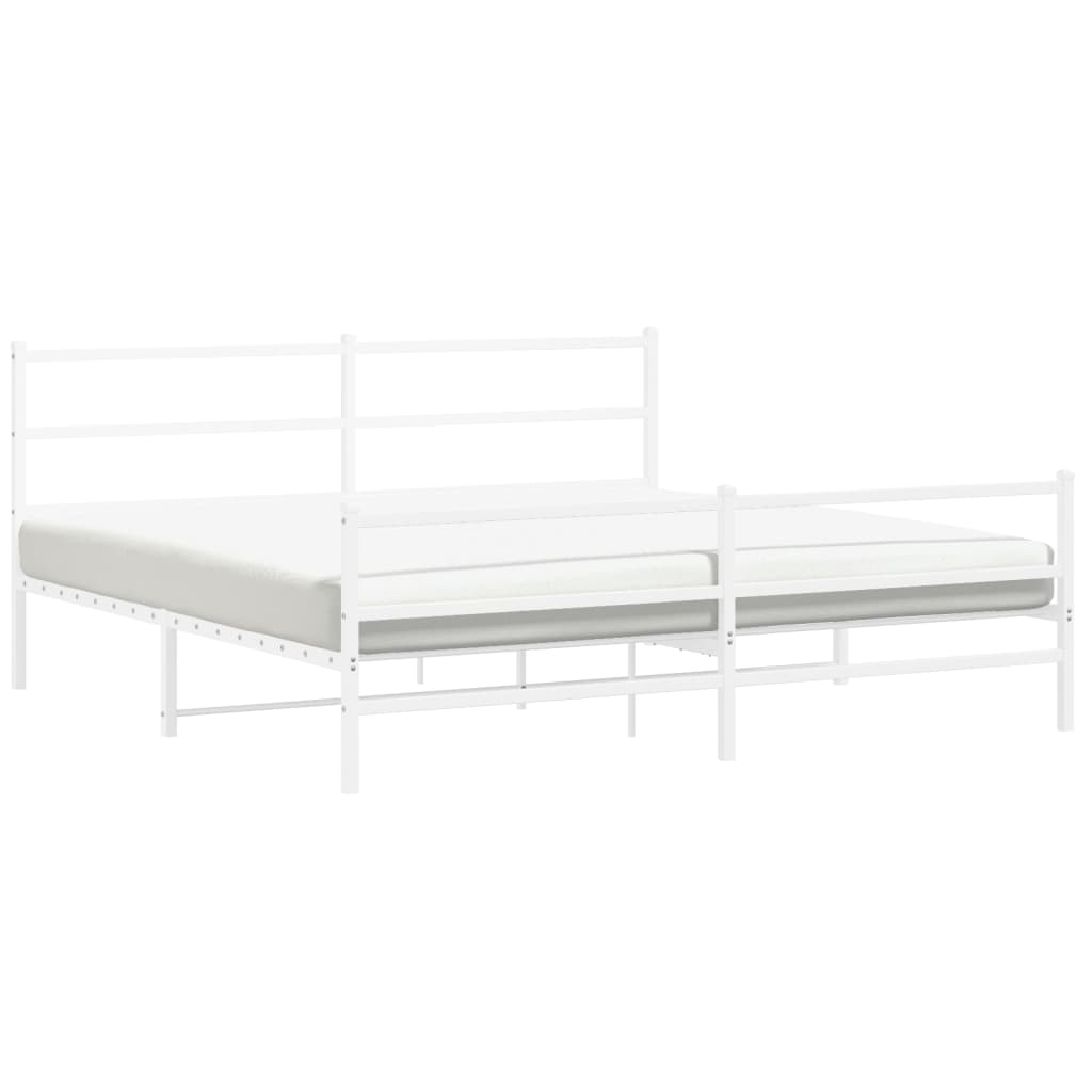 Metal Bed Frame without Mattress with Footboard White 200x200cm