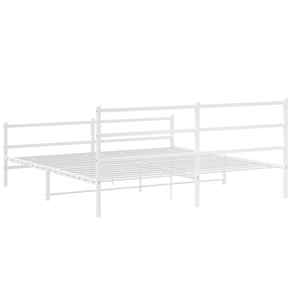 Metal Bed Frame without Mattress with Footboard White 200x200cm