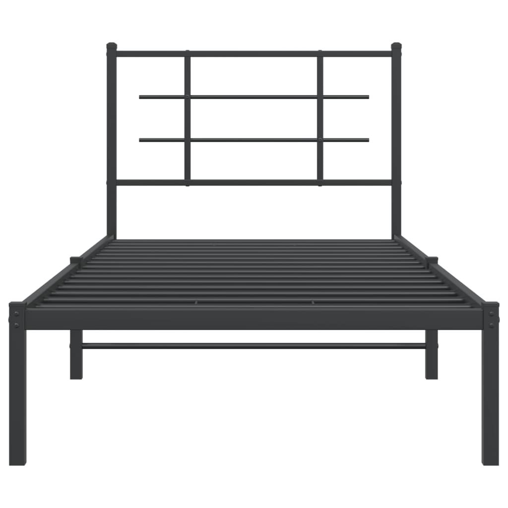 Metal Bed Frame without Mattress with Headboard Black 90x190cm