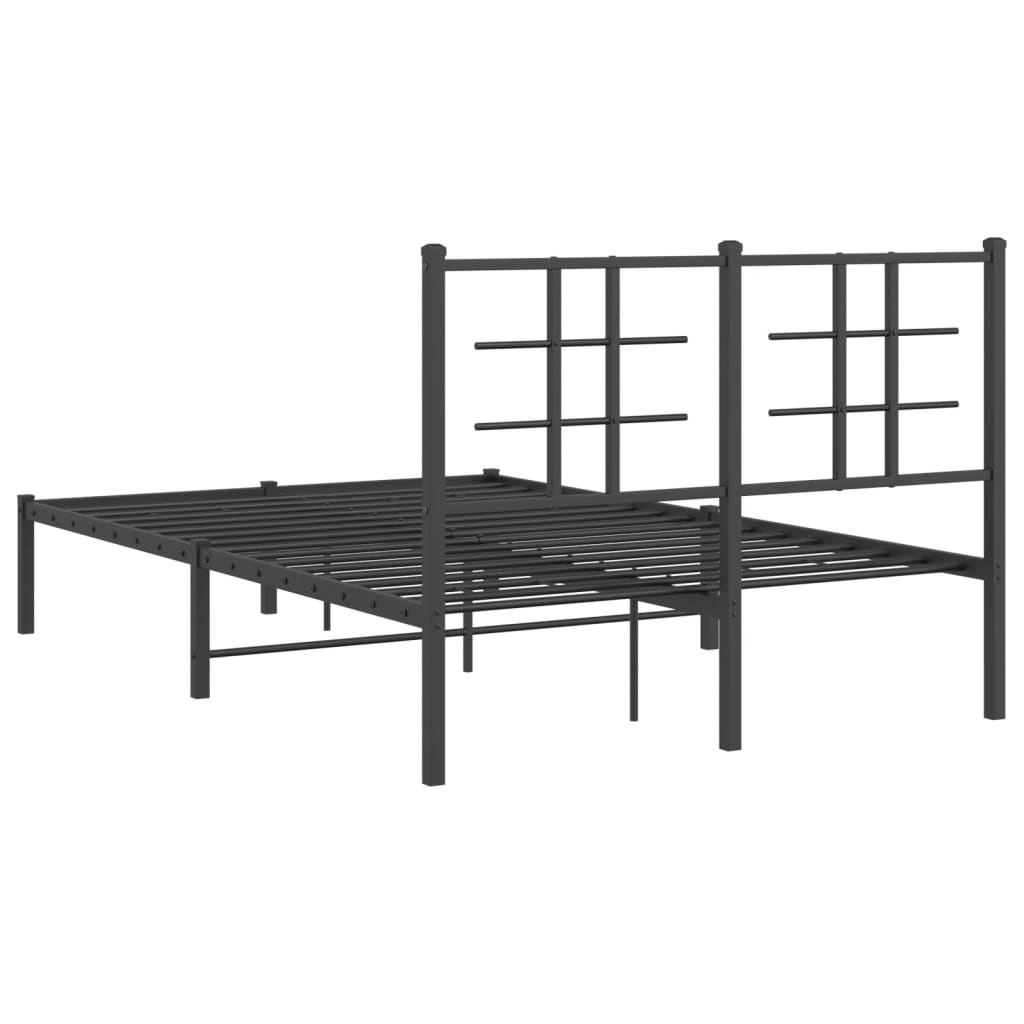 Metal Bed Frame without Mattress with Headboard Black 120x190cm