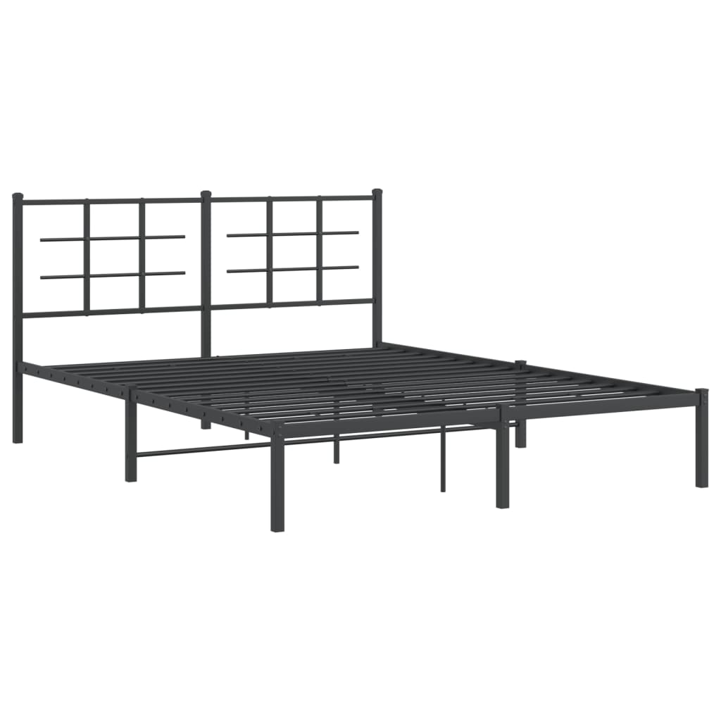 Metal Bed Frame without Mattress with Headboard Black 150x200cm