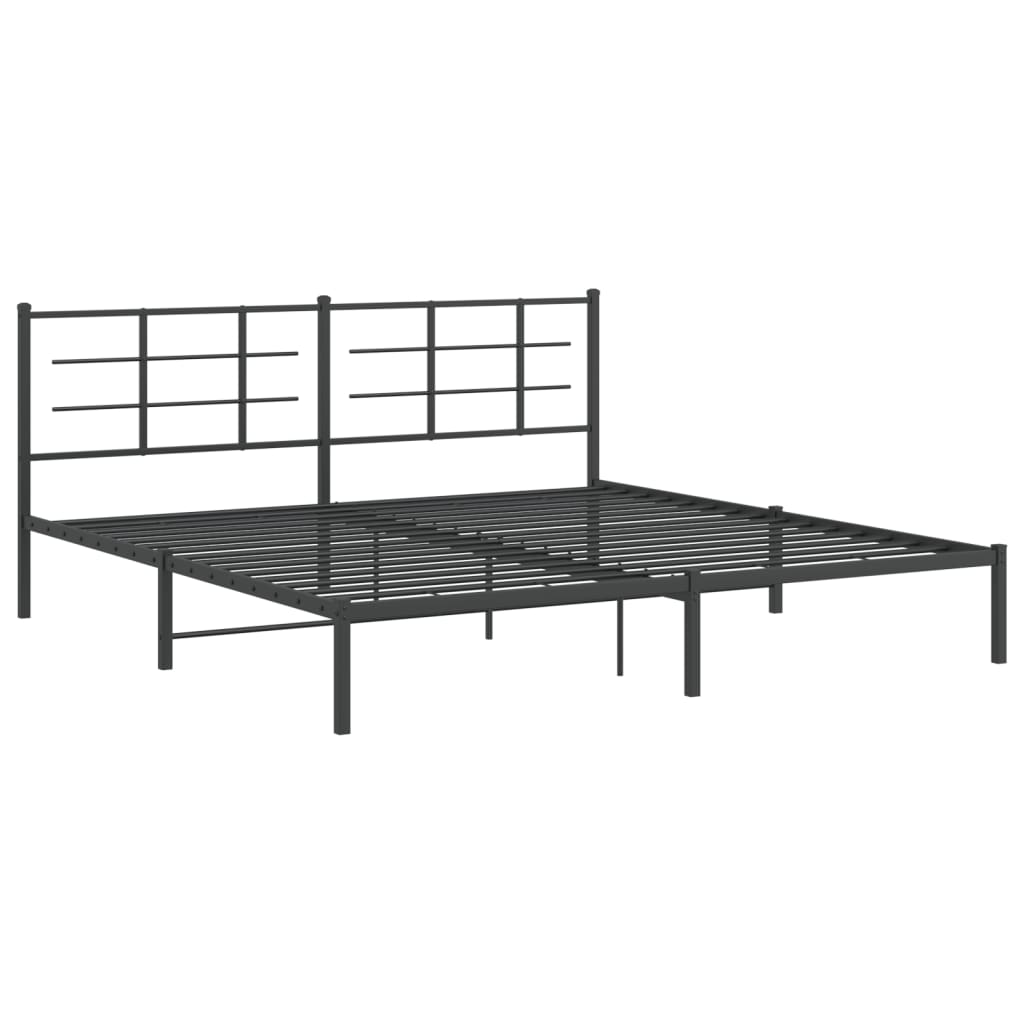 Metal Bed Frame without Mattress with Headboard Black 193x203cm