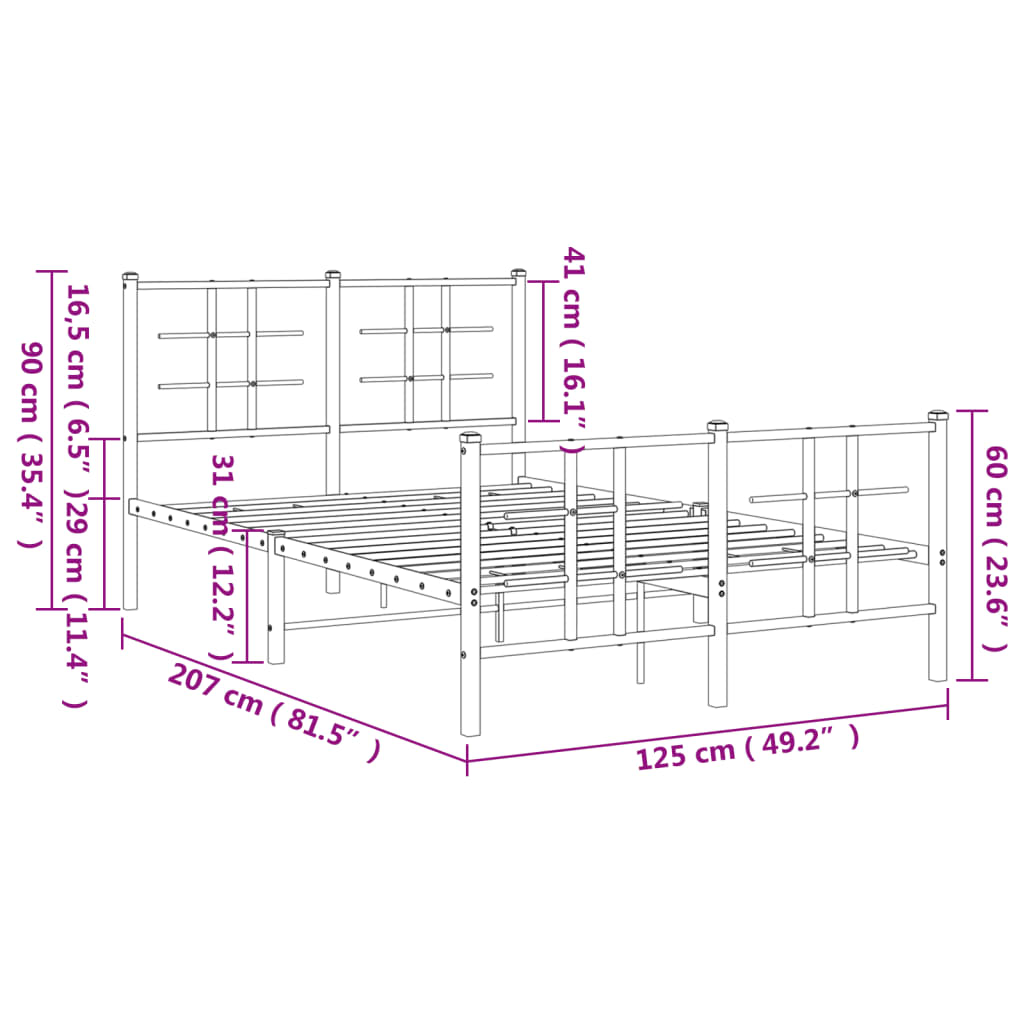 Metal Bed Frame without Mattress with Footboard Black 120x200cm