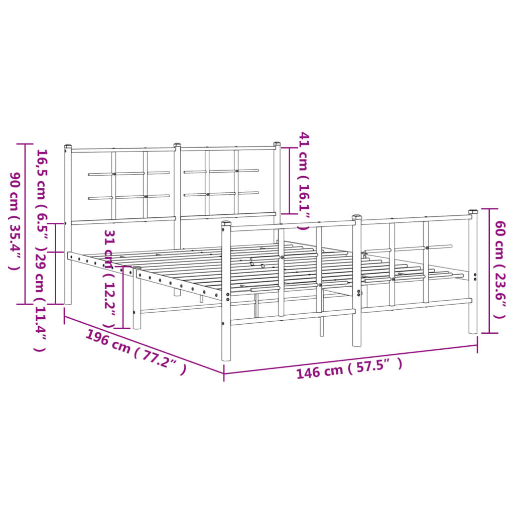 Metal Bed Frame without Mattress with Footboard Black 140x190cm
