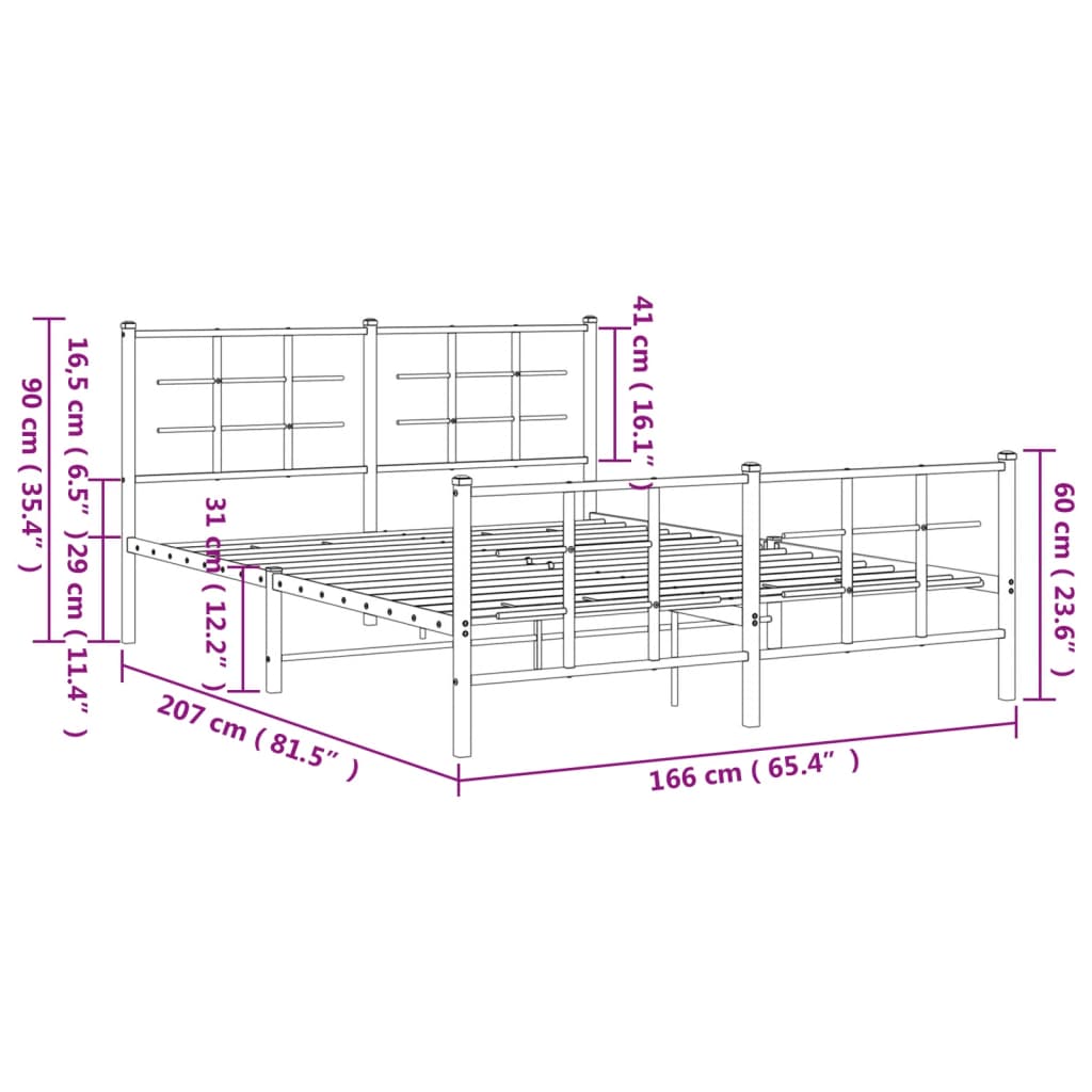 Metal Bed Frame without Mattress with Footboard Black 160x200cm