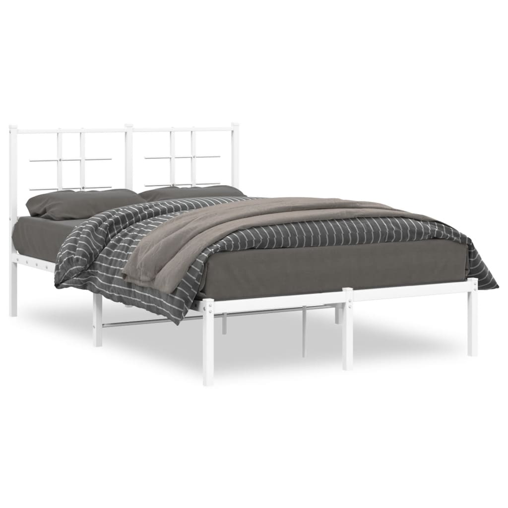 Metal Bed Frame without Mattress with Headboard White 120x190cm