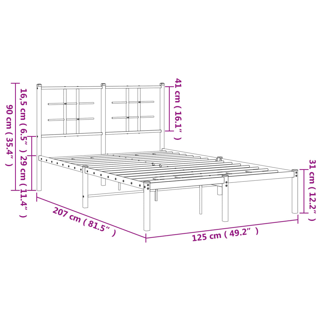 Metal Bed Frame without Mattress with Headboard White 120x200cm