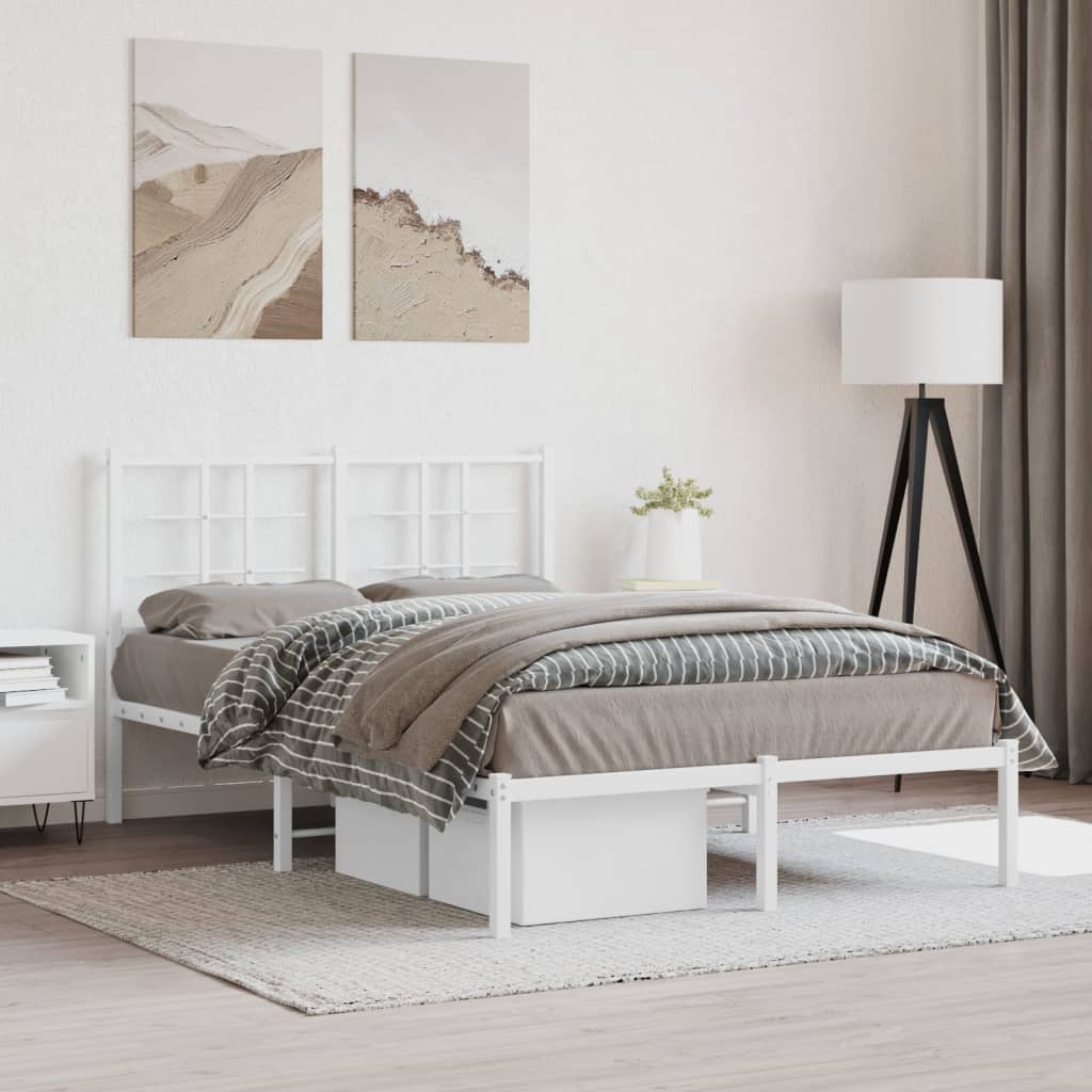 Metal Bed Frame without Mattress with Headboard White 120x200cm