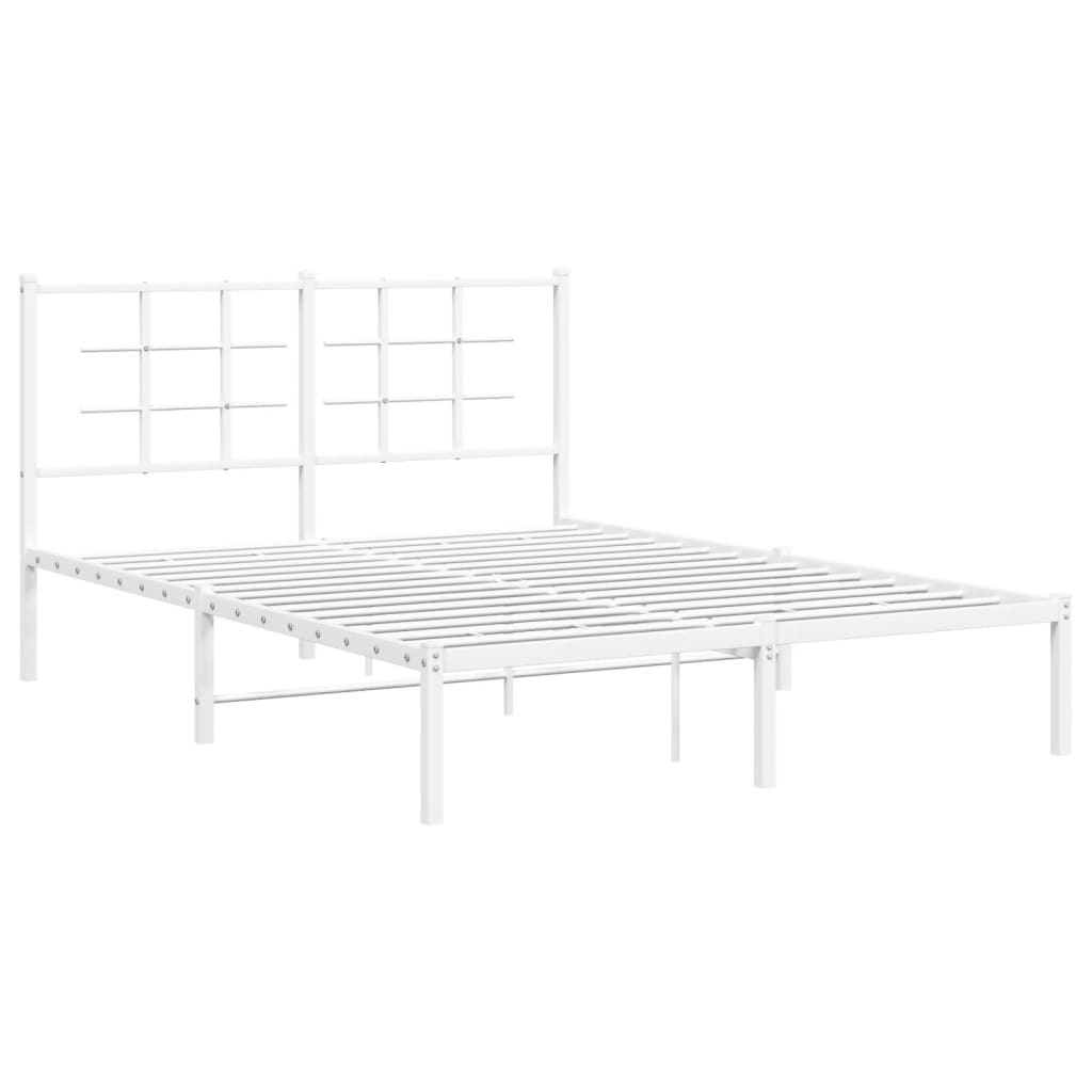 Metal Bed Frame without Mattress with Headboard White 140x190cm