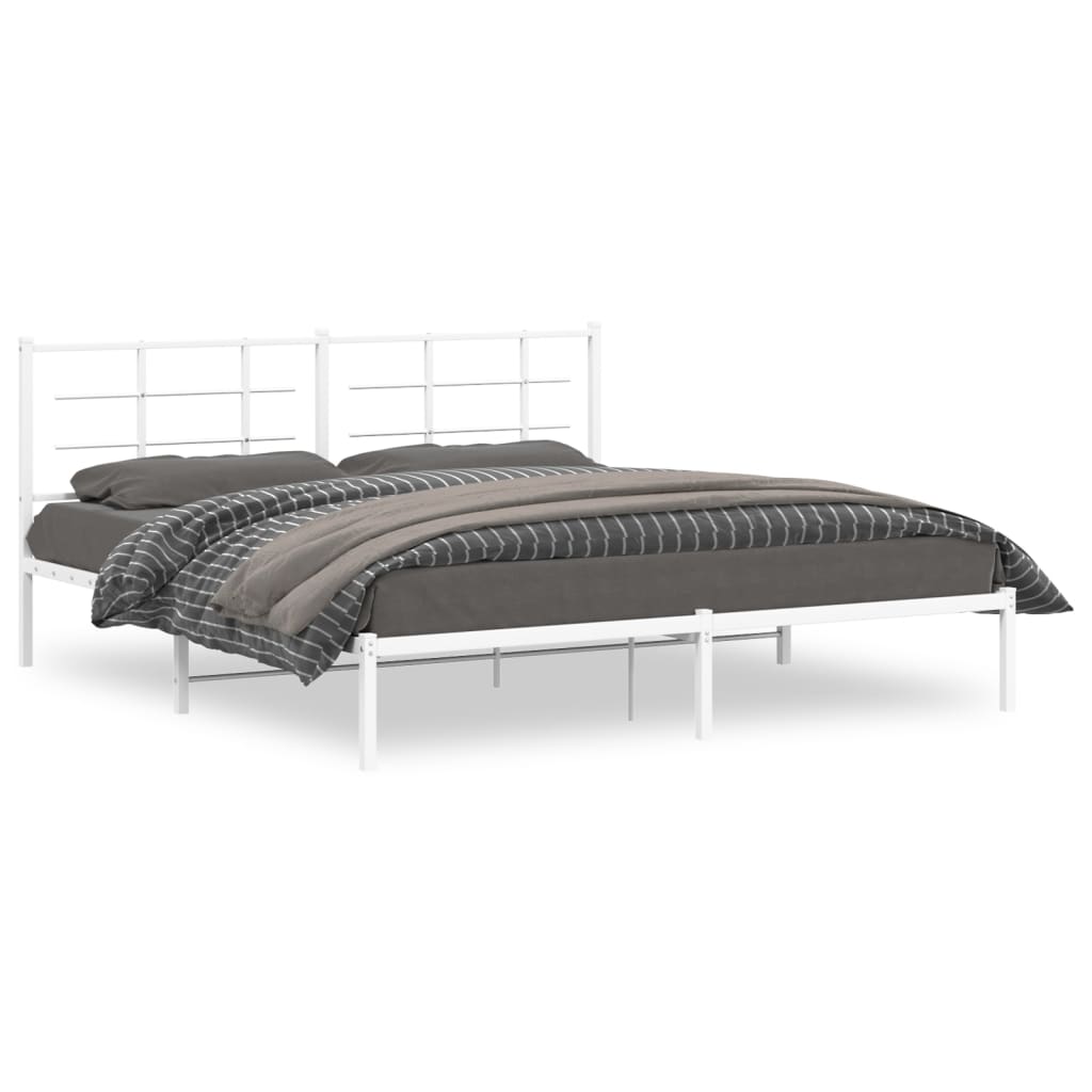 Metal Bed Frame without Mattress with Headboard White 183x213cm