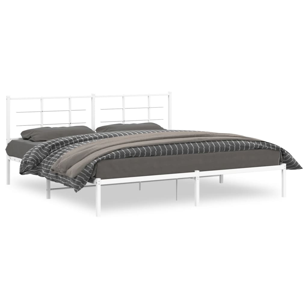 Metal Bed Frame without Mattress with Headboard White 193x203cm