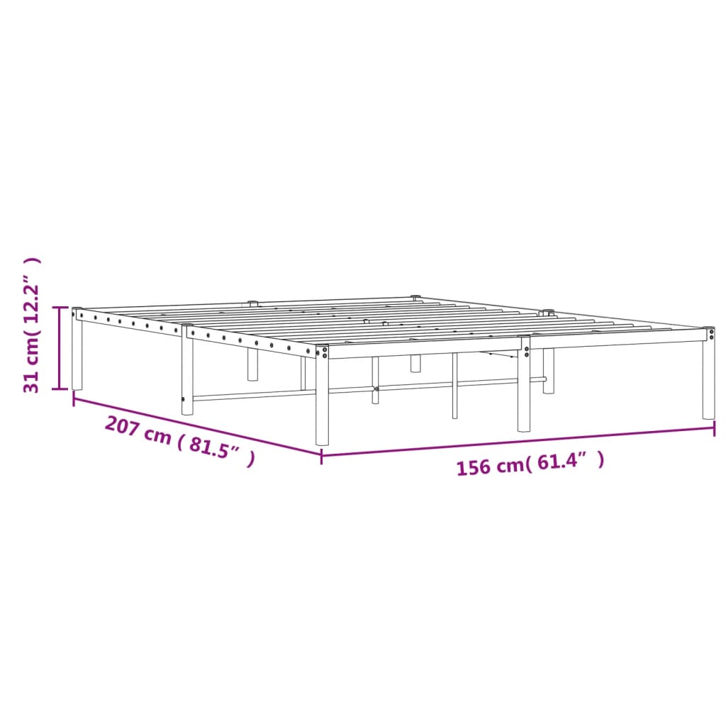 Metal Bed Frame without Mattress Black 150x200cm