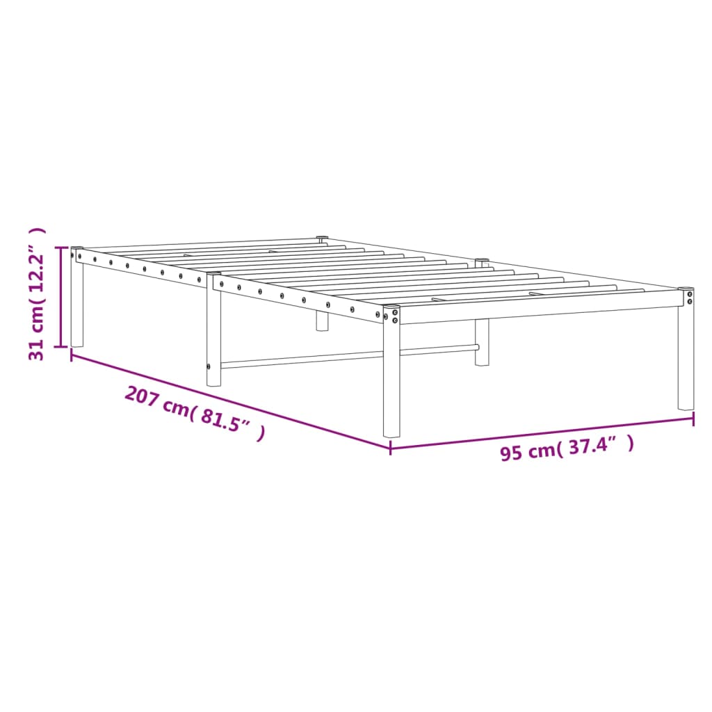 Metal Bed Frame without Mattress White 90x200cm