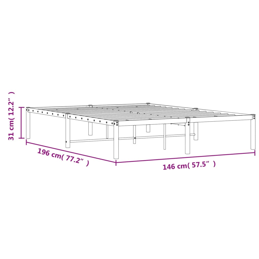 Metal Bed Frame without Mattress White 140x190cm