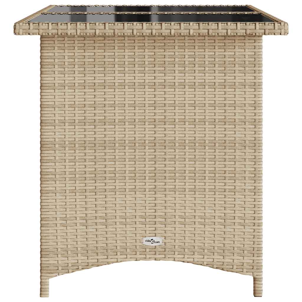 Garden Table with Glass Top Beige 110x68x70 cm Poly Rattan