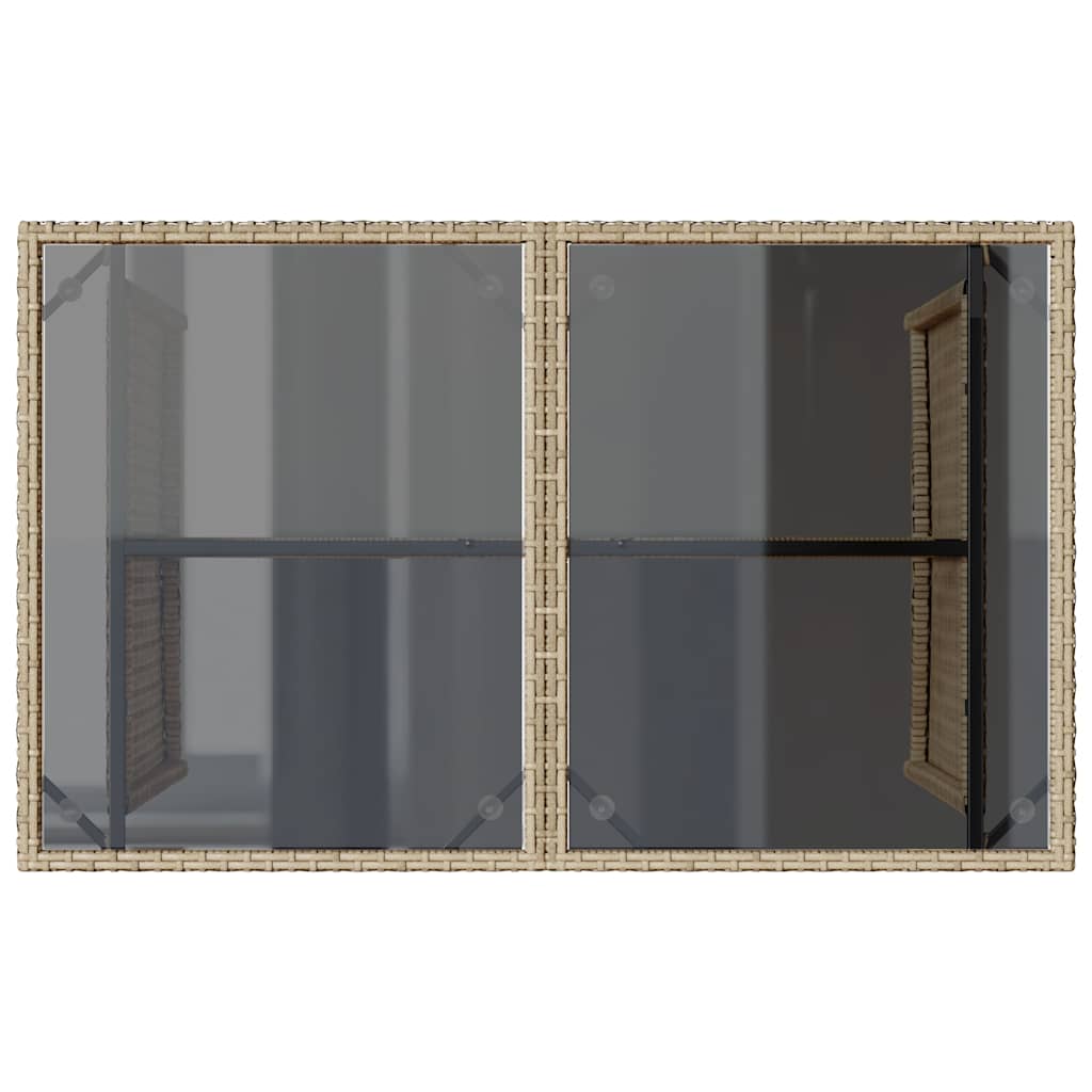 Garden Table with Glass Top Beige 110x68x70 cm Poly Rattan