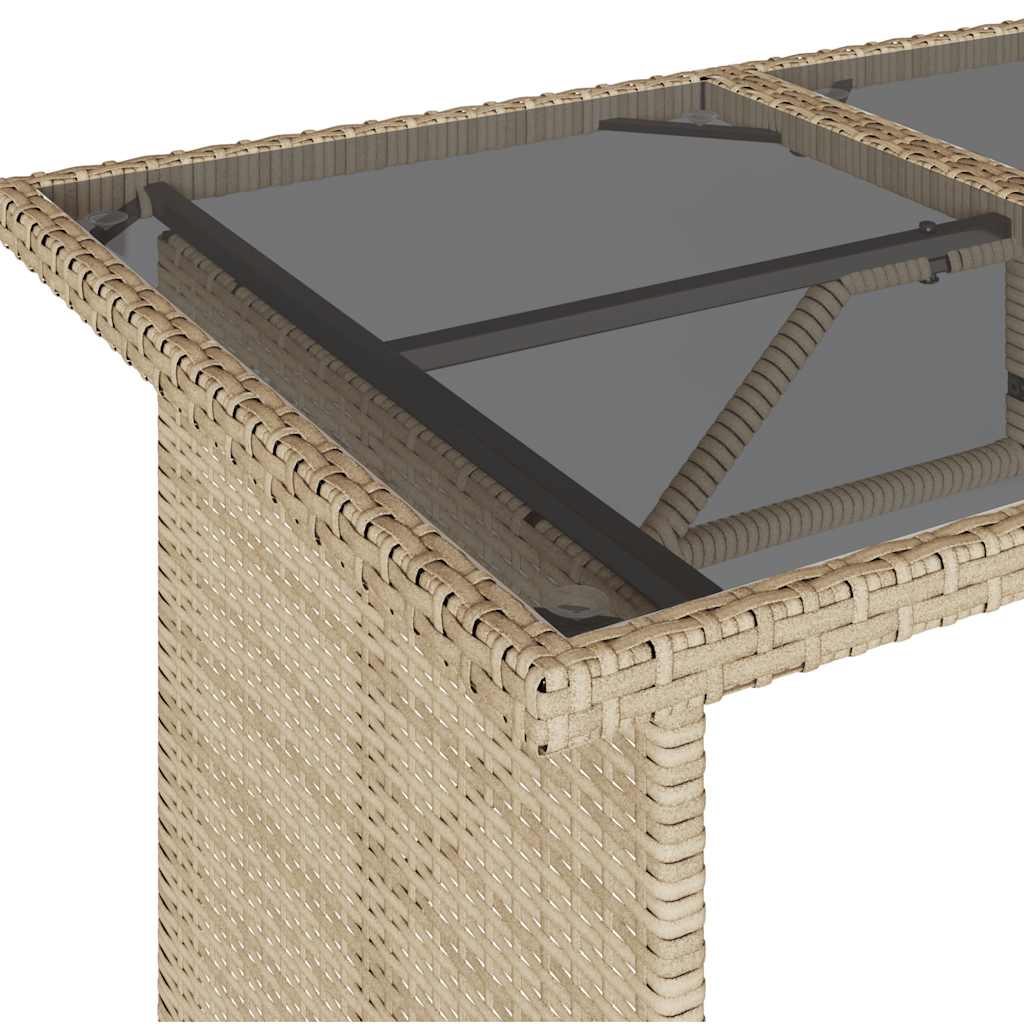 Garden Table with Glass Top Beige 110x68x70 cm Poly Rattan