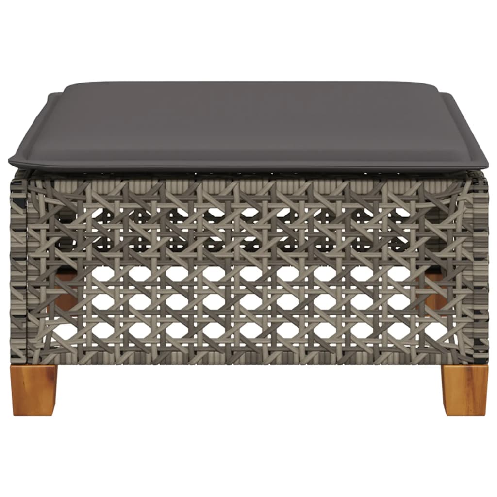 Garden Stool with Cushion Grey 63.5x56x32 cm Poly Rattan