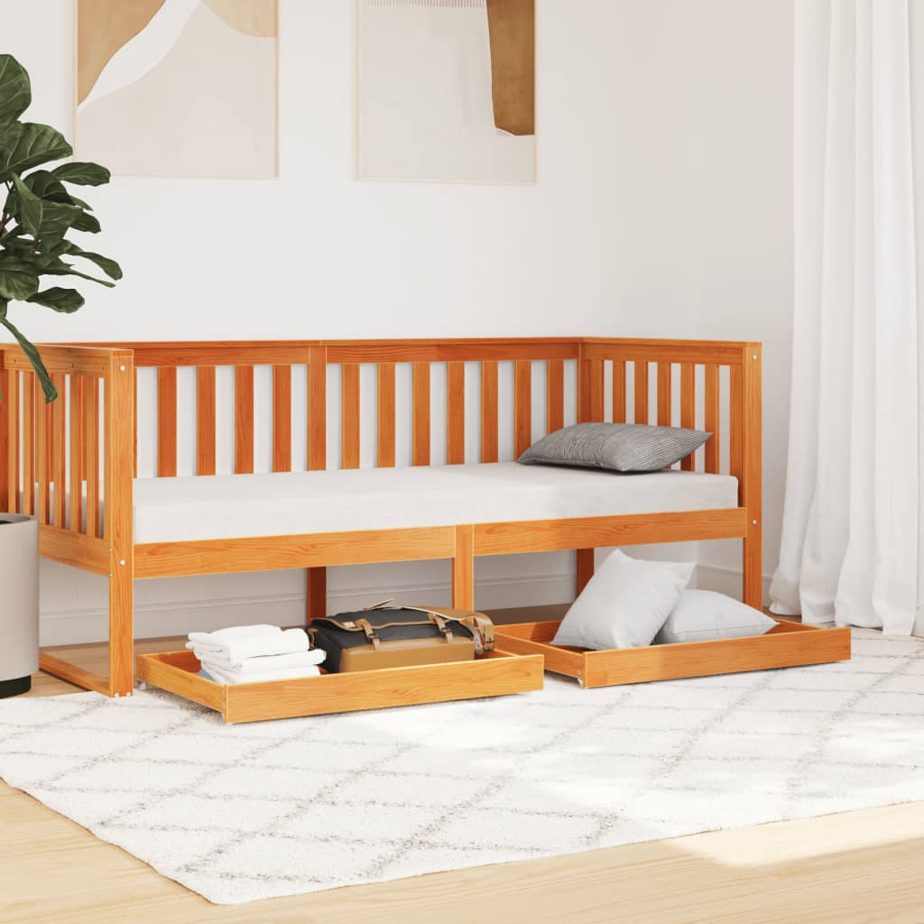 Day Bed Drawers 2 pcs Wax Brown Solid Wood Pine