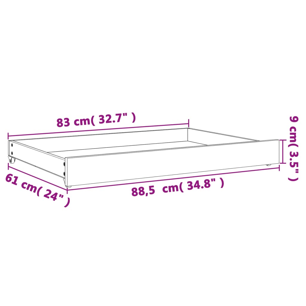 Day Bed Drawers 2 pcs Wax Brown Solid Wood Pine
