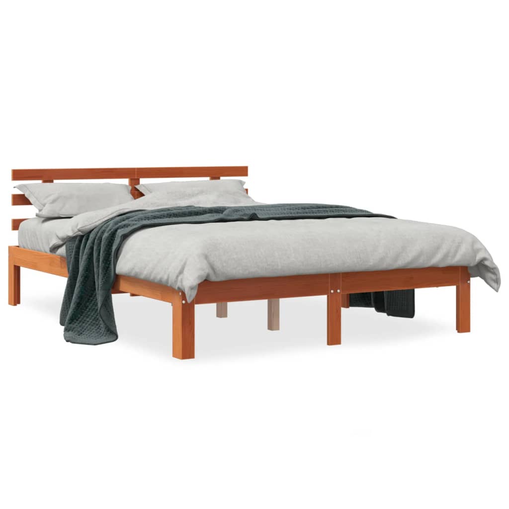Bed Frame without Mattress Wax Brown 140x190 cm Solid Wood Pine