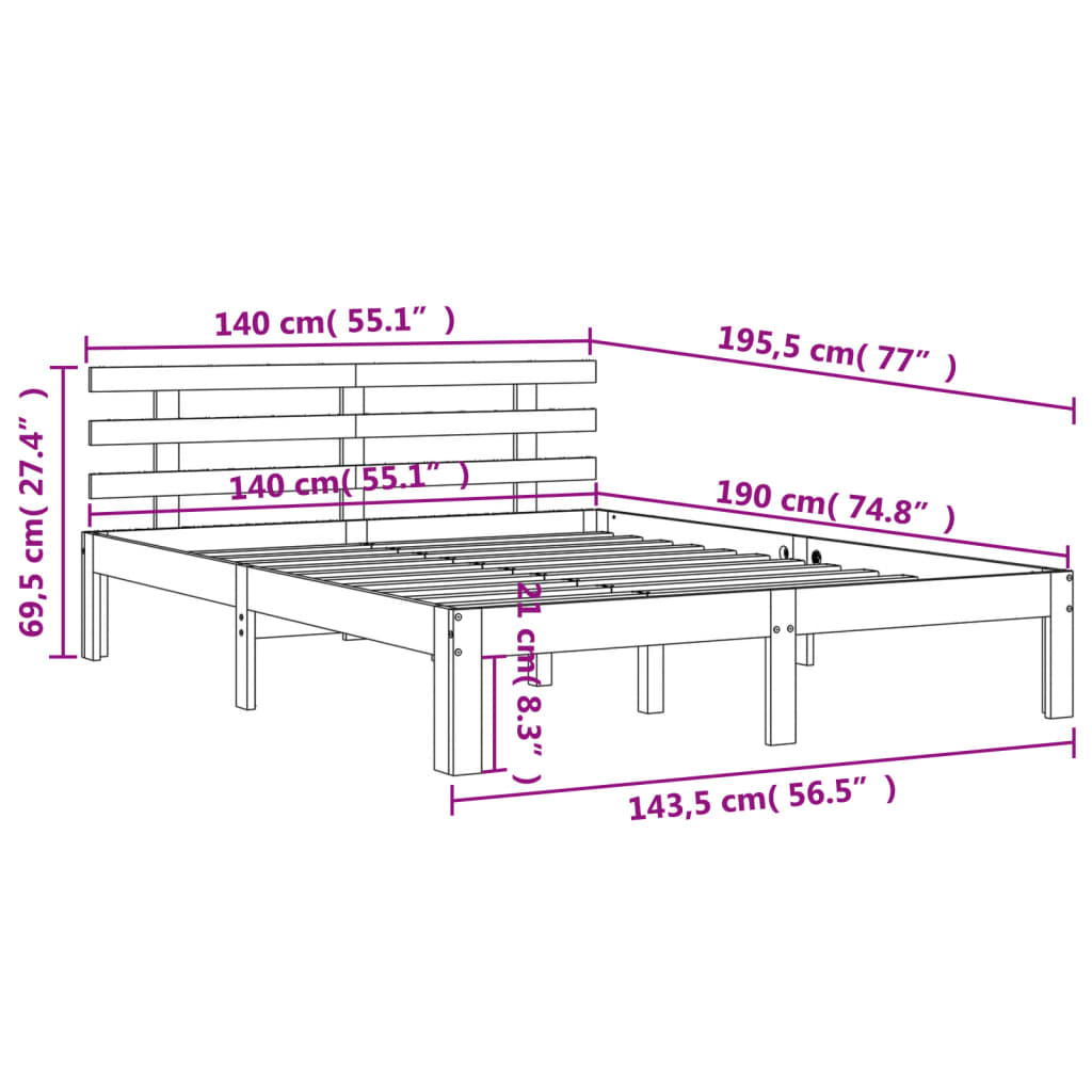 Bed Frame without Mattress Wax Brown 140x190 cm Solid Wood Pine