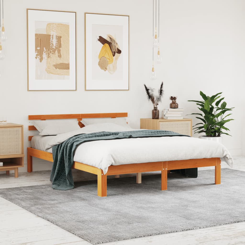 Bed Frame without Mattress Wax Brown 140x190 cm Solid Wood Pine