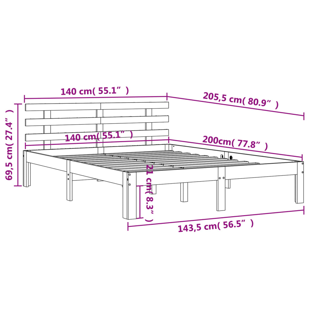 Bed Frame without Mattress Wax Brown 140x200 cm Solid Wood Pine