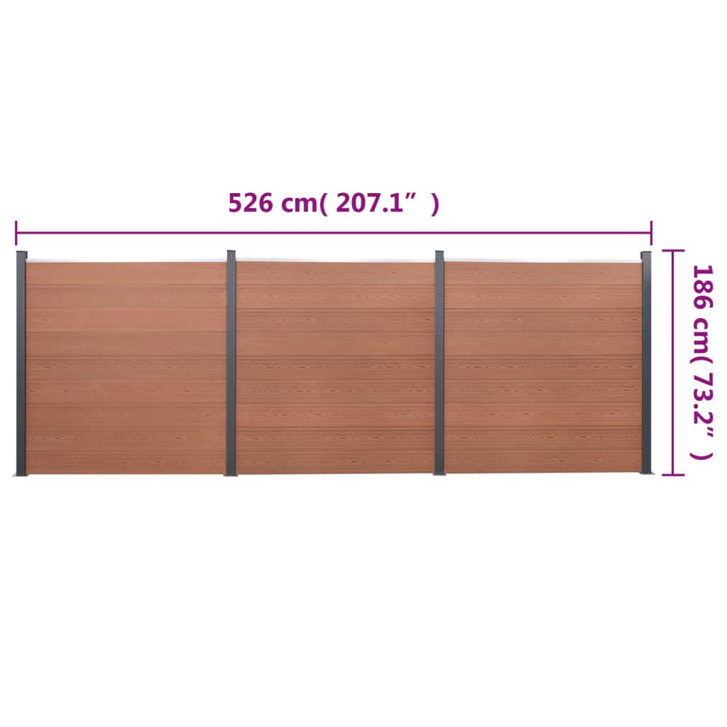 Fence Panel Set Brown 526x186 cm WPC