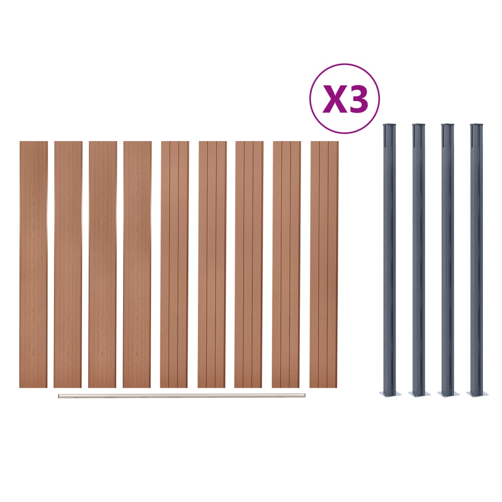 Fence Panel Set Brown 526x186 cm WPC