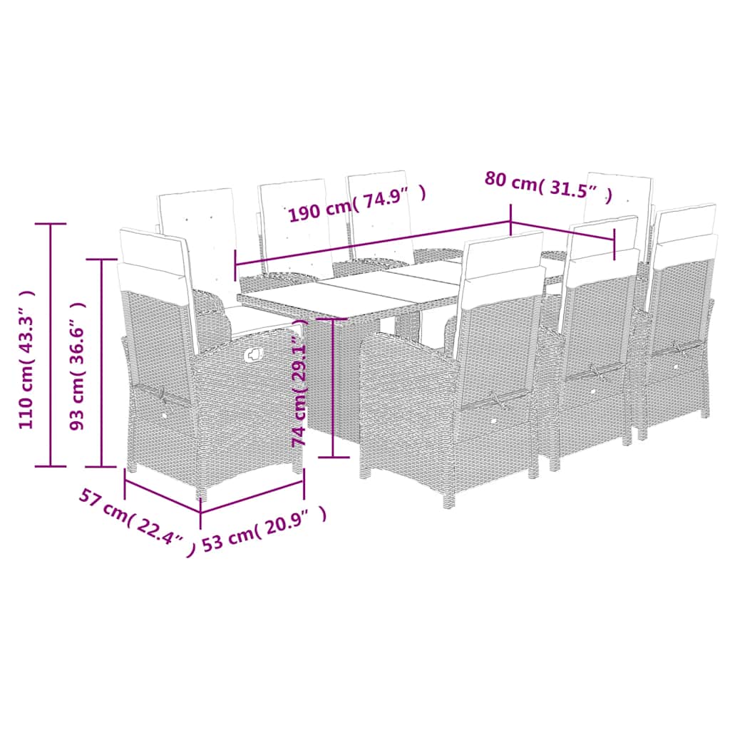 9 Piece Garden Dining Set with Cushions Beige Poly Rattan