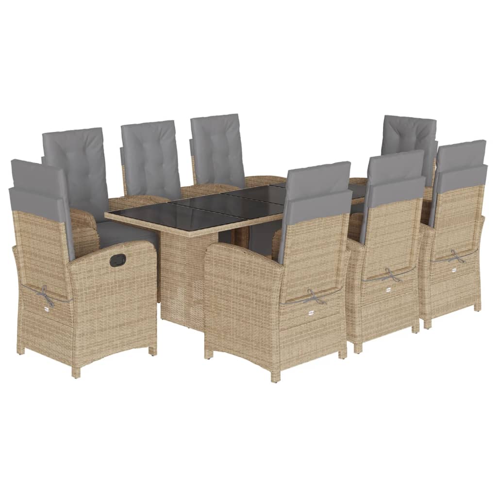 9 Piece Garden Dining Set with Cushions Beige Poly Rattan