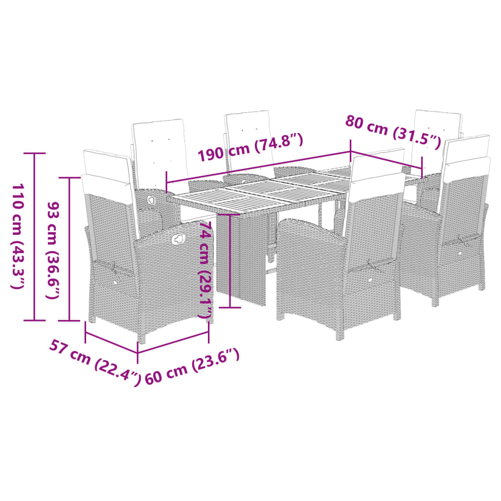7 Piece Garden Dining Set with Cushions Black Poly Rattan