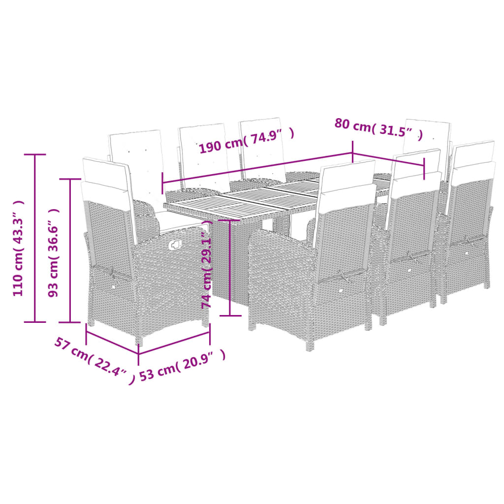 9 Piece Garden Dining Set with Cushions Black Poly Rattan