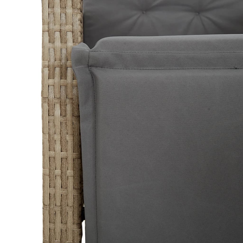 3 Piece Bistro Set with Cushions Beige Poly Rattan