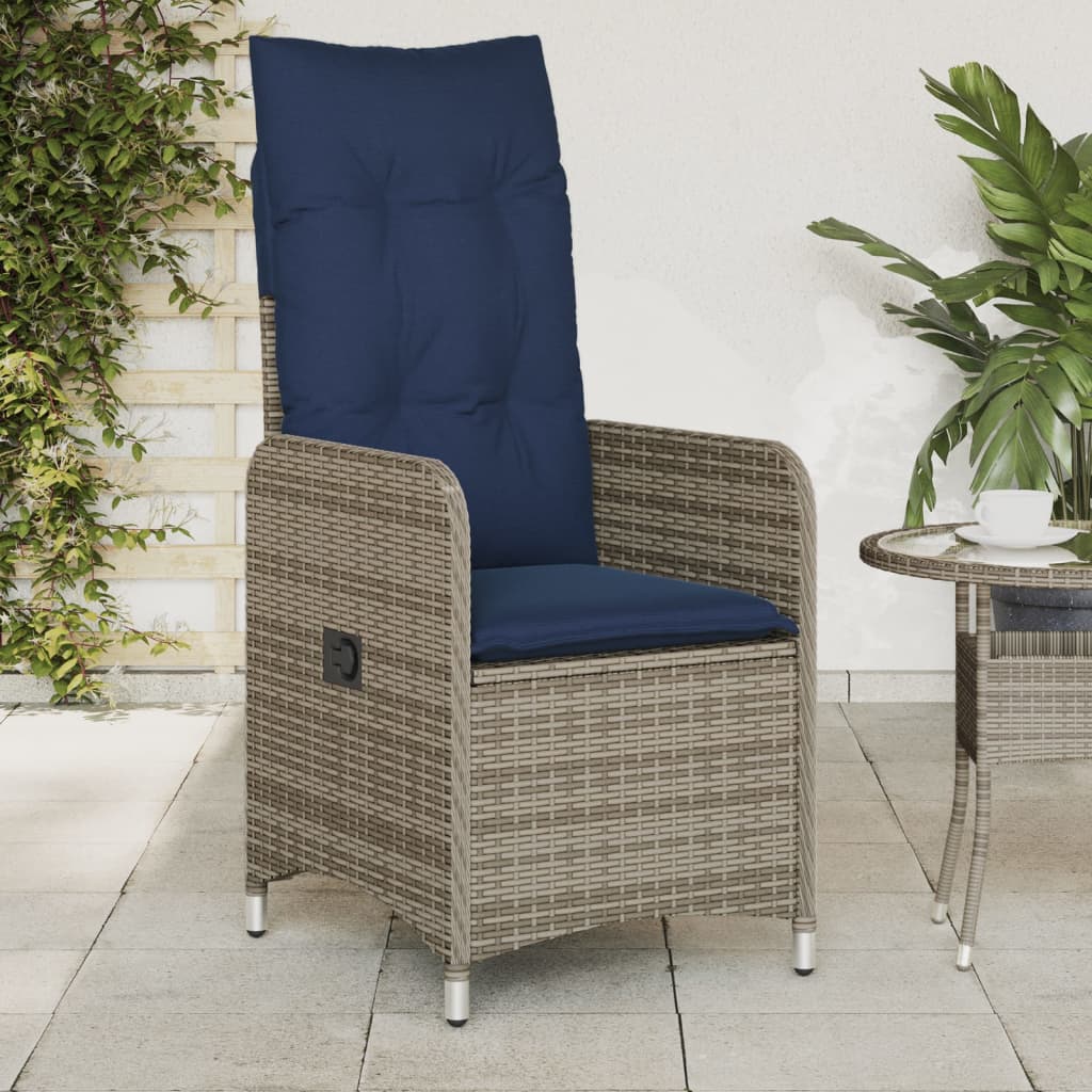 Reclining Garden Chairs 2 pcs with Cushions Grey Poly Rattan