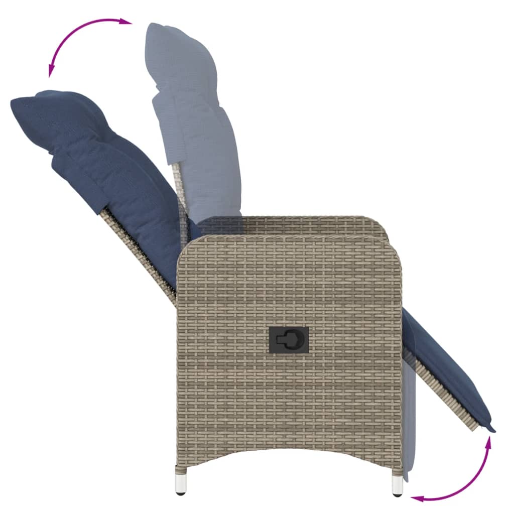 Reclining Garden Chairs 2 pcs with Table Grey Poly Rattan