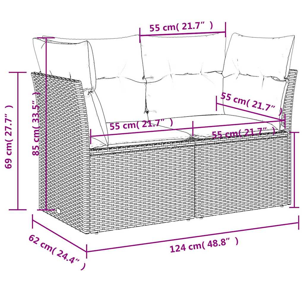 Garden Sofa 7 pcs Brown and red 124 x 62 x 69 cm Poly rattan
