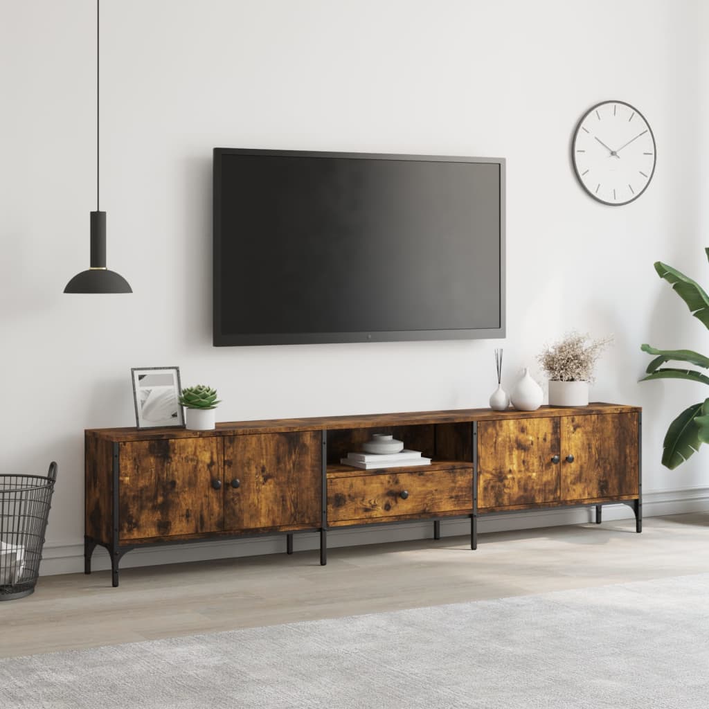 TV Cabinet with Drawer Smoked Oak 200x25x44 cm Engineered Wood