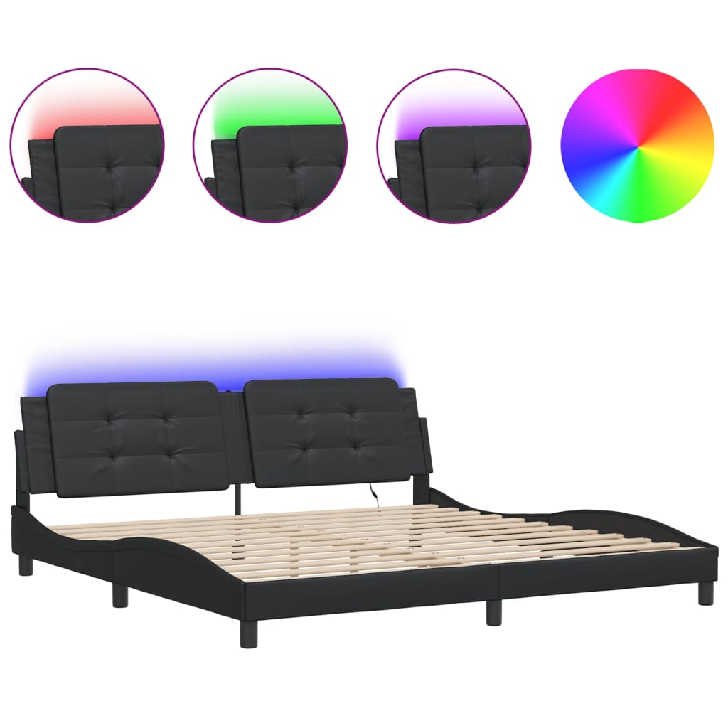 Bed Frame with LED without Mattress "Zadar" Black 200x200 cm