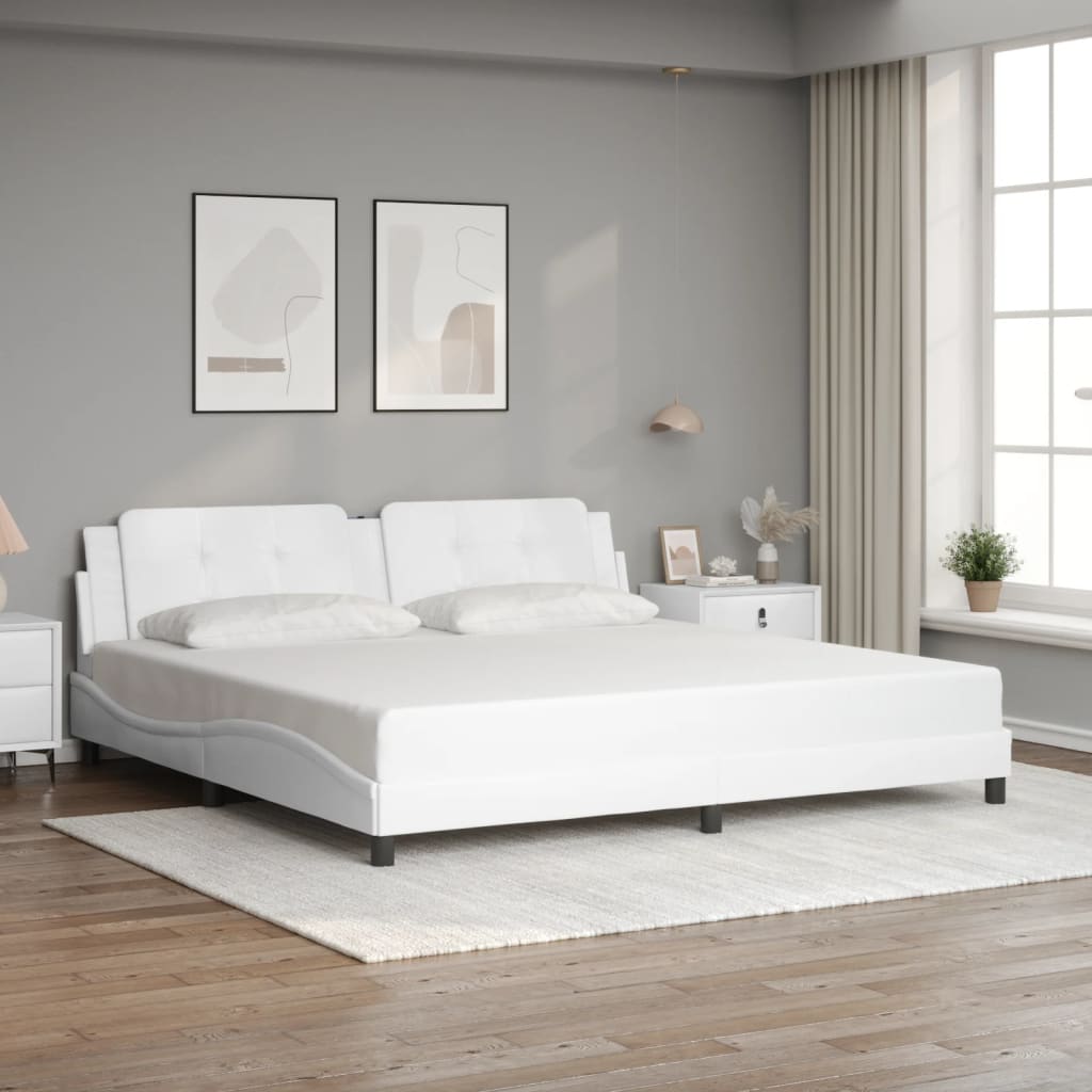 Bed Frame with LED without Mattress "Zadar" White 200x200 cm