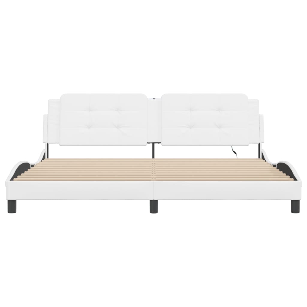 Bed Frame with LED without Mattress "Zadar" White 200x200 cm