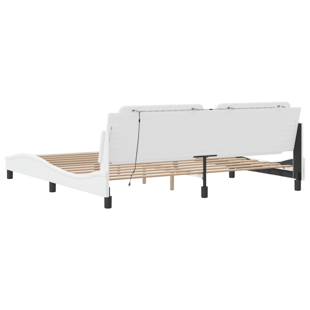 Bed Frame with LED without Mattress "Zadar" White 200x200 cm