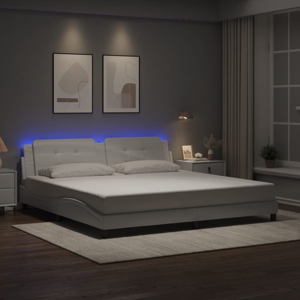Bed Frame with LED without Mattress "Zadar" White 200x200 cm