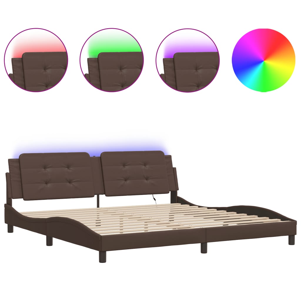 Bed Frame with LED without Mattress "Zadar" Brown 200x200 cm
