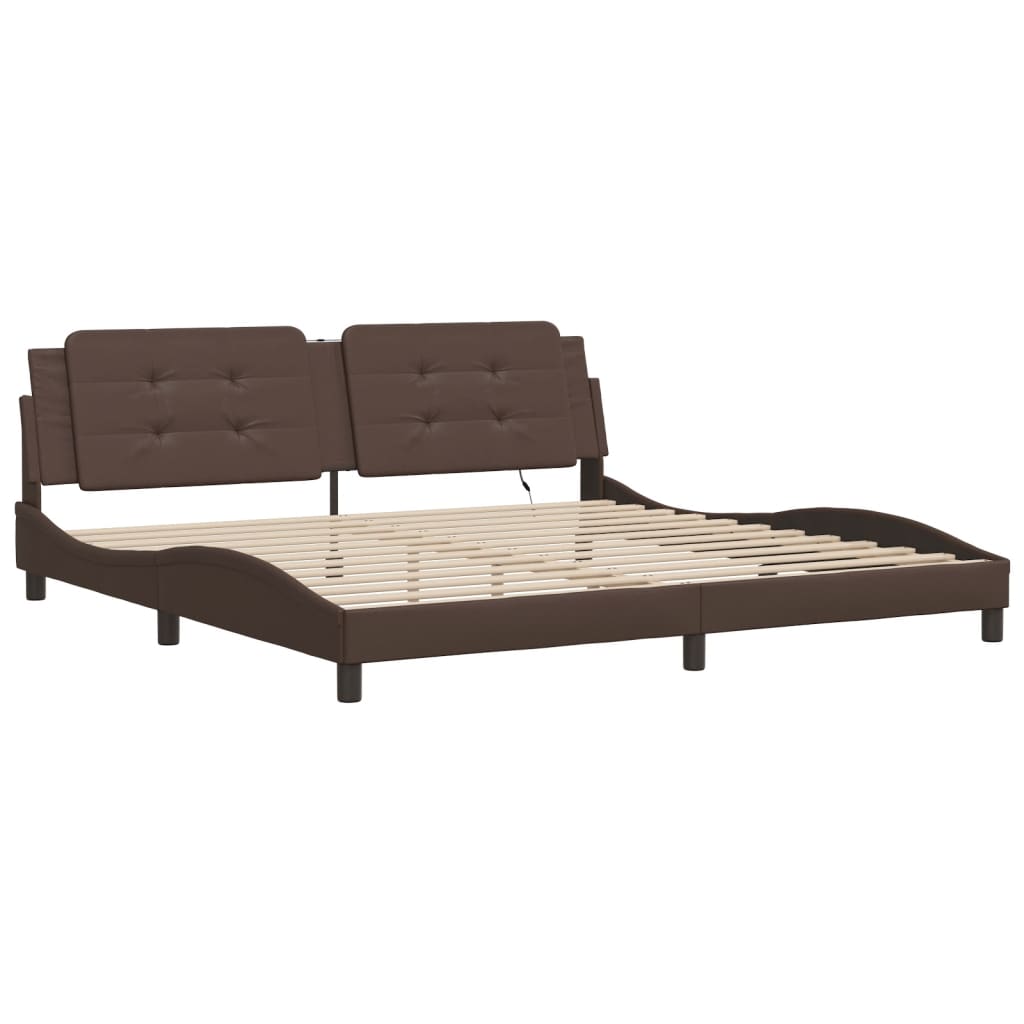 Bed Frame with LED without Mattress "Zadar" Brown 200x200 cm