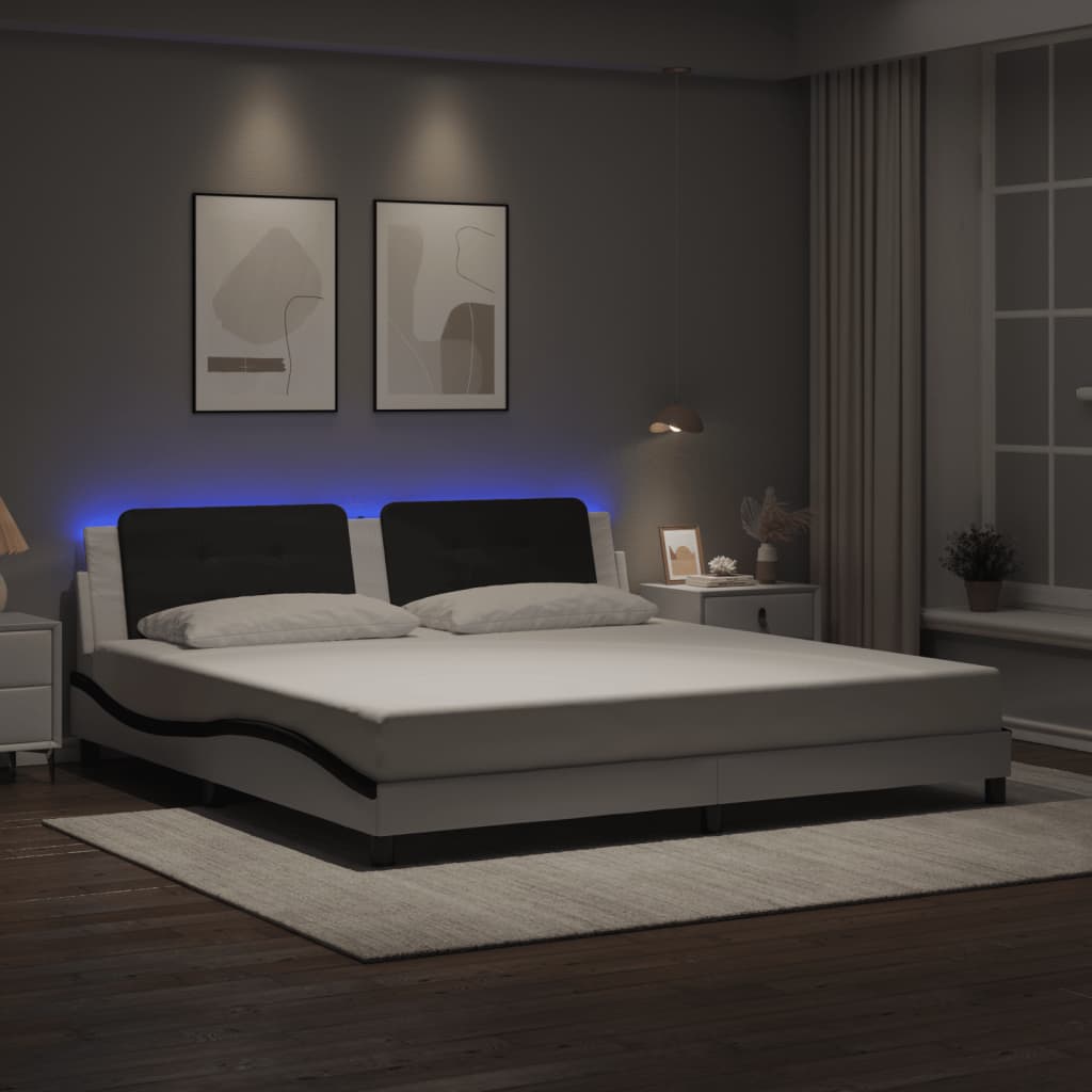 Bed Frame with LED without Mattress "Zadar" White and Black 200x200 cm