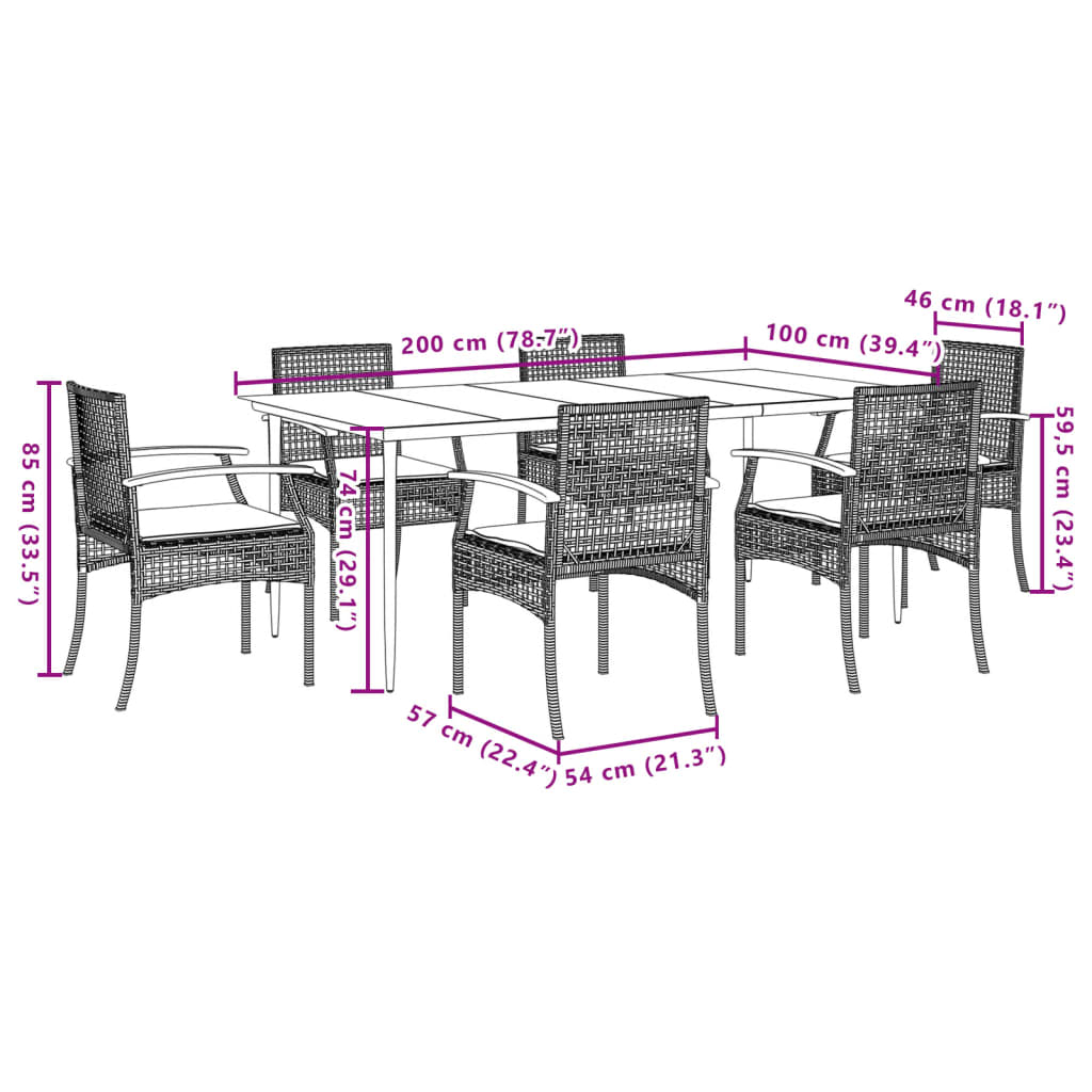7 Piece Garden Dining Set with Cushions Black Poly Rattan